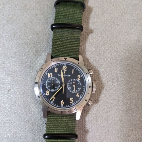 San Martin Chronograph Watch new, quartz, pilot style, 39mm