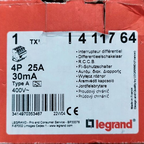 Legrand 4P 30mA 25A three-phase residual current relay new