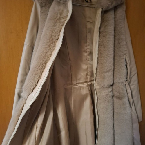 Women's Jacket with Faux Fur and Leatherette Sleeves, Like New, Beige