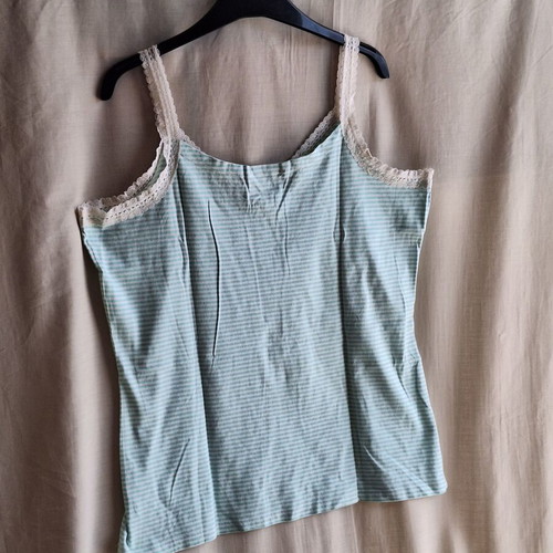 Marks & Spencer Large Summer Striped Pistachio Cami Top Lace Cotton