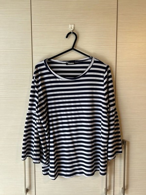 Paranoia striped blouse with bell sleeves like new, white and blue, size S