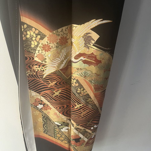 Japanese kimono silk and cotton with phoenix pattern, 180cm