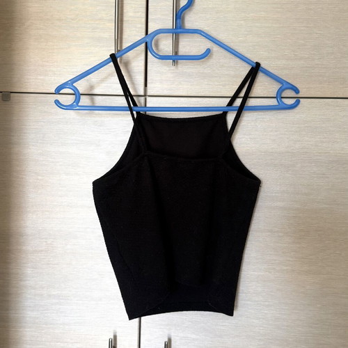 Bershka Elastic Black Soft Crop Tank Top Open Back like new