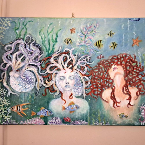 Painting acrylic on canvas new, surreal octopus transformation
