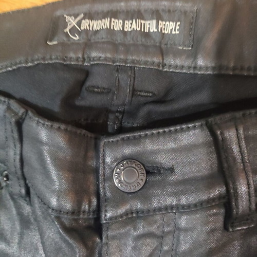 Drykorn Black Shiny Cotton Motorcycle Style Pants Size L New