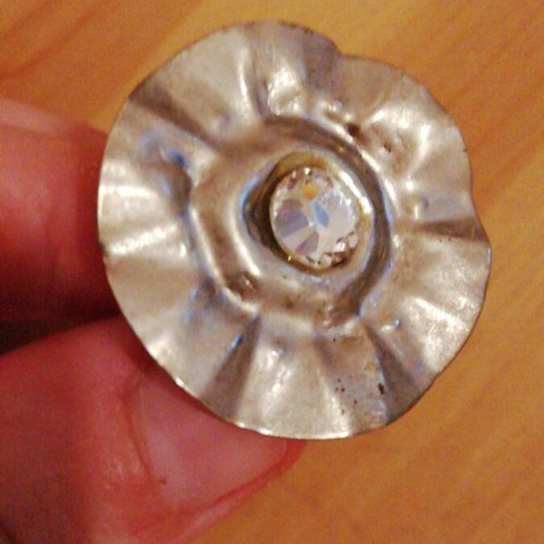 Adjustable metal ring with strass used, rustic vintage style