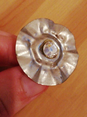 Adjustable metal ring with strass used, rustic vintage style
