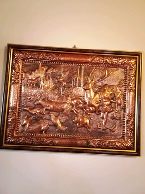Vintage brass wall relief with Artemis and deer like new