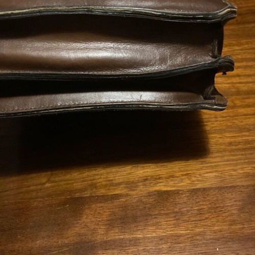 Gregory leather briefcase used, 00's vintage, brown and gold