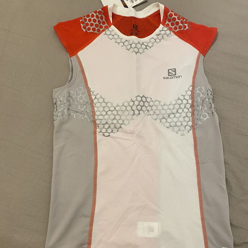 Salomon technical compression shirt, new, size M, orange and white