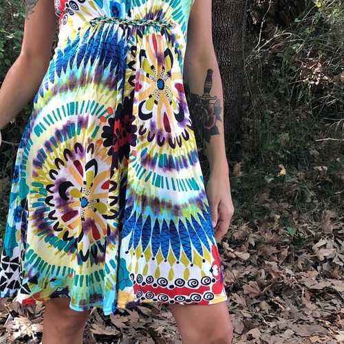 Halter Short Dress like new with colorful mandala prints, size S–M