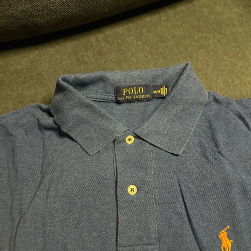 Men's Ralph Lauren polo shirt short sleeve blue with orange logo like new, size M