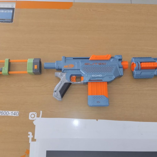 Nerf Echo toy blaster with 10-dart magazine and large stock