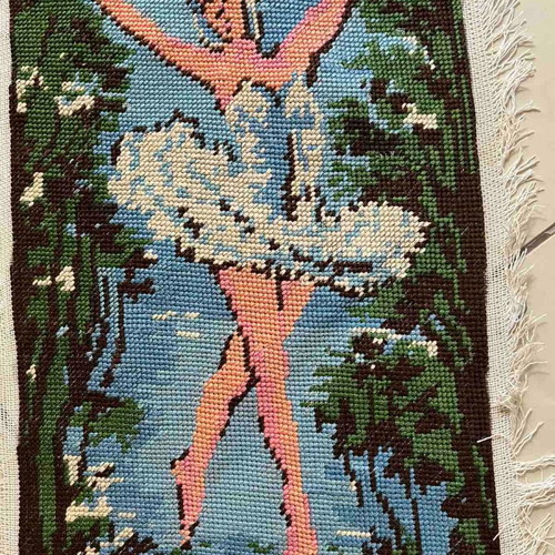 Handmade framed textile painting used, 0.42x0.24 m