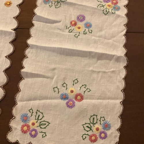 Handmade embroidered flower table runners, set of 2