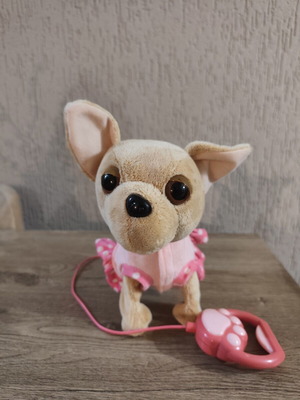 Plush dog with leash and sound used