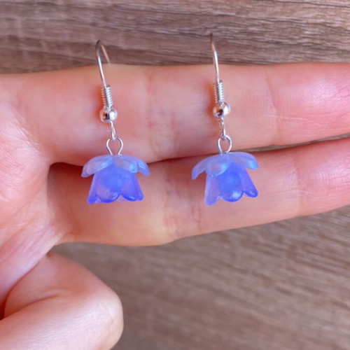 Handmade earrings blue flower shape with silver details made to order