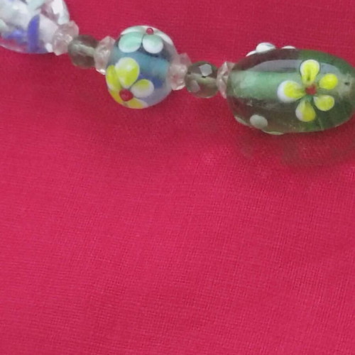 Necklace with glass beads used, blown glass with flower designs