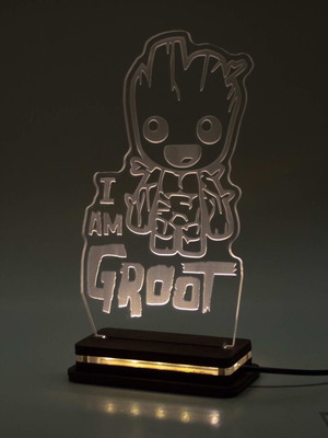 LED lamp "I am Groot" handmade with wooden base and plexiglass