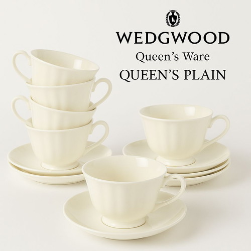 Wedgwood Queen's Ware Queen's Plain set of 6 cups with saucers like new