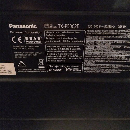 Panasonic 50 inch plasma TV used, 1024x768 resolution, 20W speakers