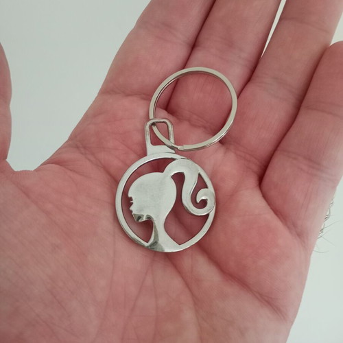 Barbie metal silver keychain used, collectible
