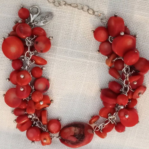 Silver 925 bracelet with coral like new, Gregio adjustable
