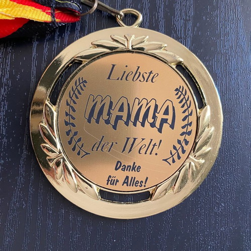 Gold-Plated Brass Medal 7 cm Diameter New, German Design with Ribbon