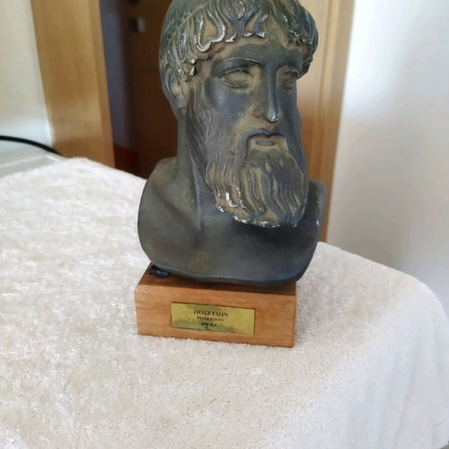 Poseidon alabaster bust with green patina