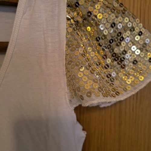 Mymoo white blouse with gold sequins on sleeves like new