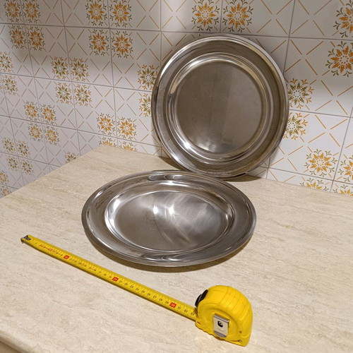 Two used Palamidis stainless steel platters 34 cm