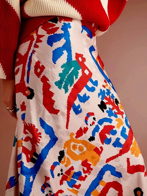 Karavan midi satin printed skirt small like new