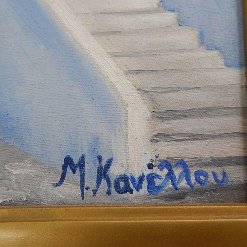 Oil painting on canvas by M. Kanellou, used, framed 30x23 cm