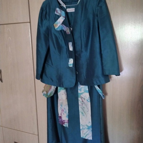 Arte Maxim dress and jacket set new, green with multicolored ribbons