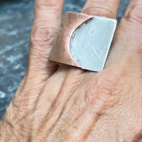 Large handmade square ring in two shades, size 5