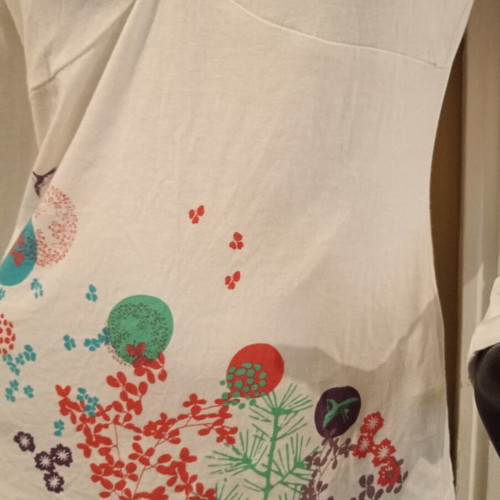 Women's Secret long-sleeve sleepwear top, white with colorful design, size UK 10 EUR 38