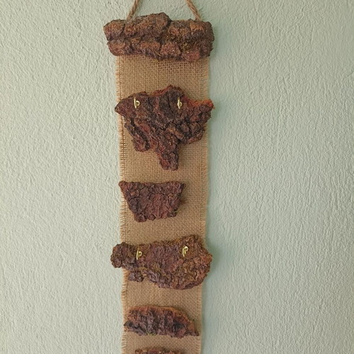 Handmade wall key stand from tree bark new