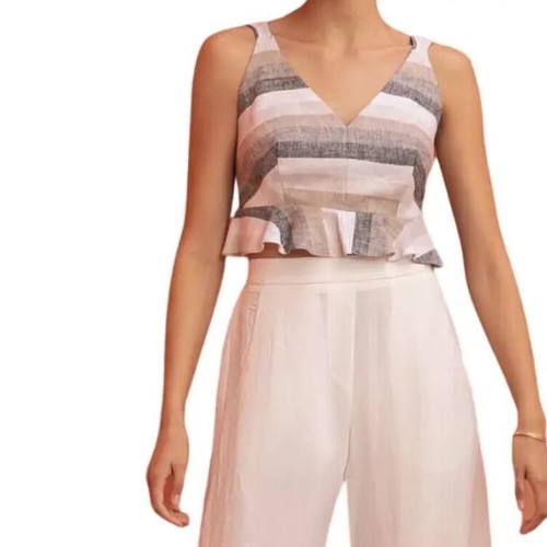 Moutaki Linen Ruffles Top like new, size S-M, earth tones