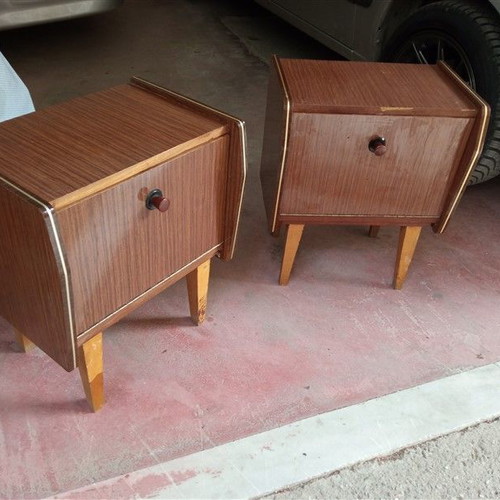 Formica bedside tables used, set of 2 vintage