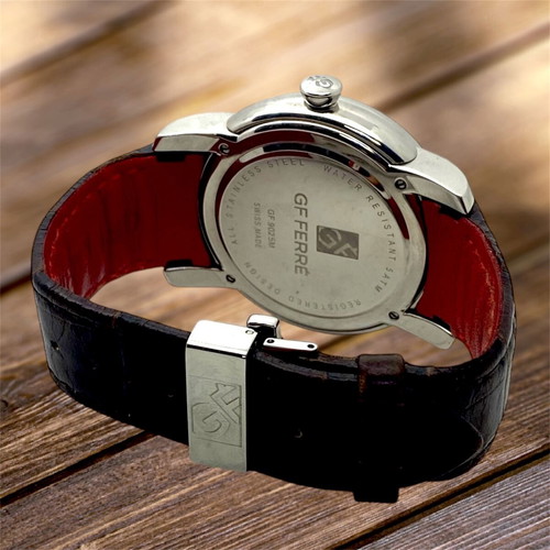 GF.FERRE 45mm watch used with sapphire crystal and leather strap
