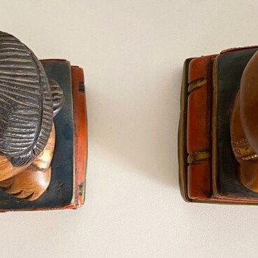 Handmade wooden bookends Asian art, like new