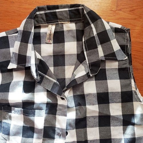 Massimo Life sleeveless shirt used, black and white gingham, cotton, size S
