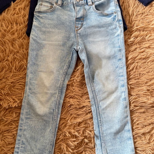 Girls' set 1.5-2 years 80-92 cm denim pants and blue quilted jacket used