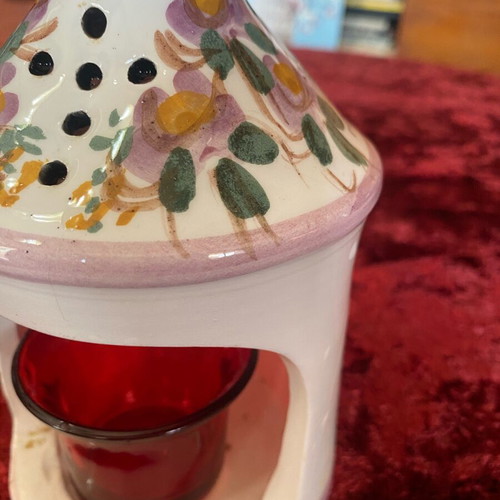 Ceramic candle holder used with handmade glass cup