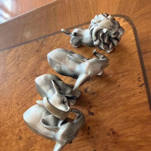 Set of 4 Metal Decorative Animals – Lion and Elephants