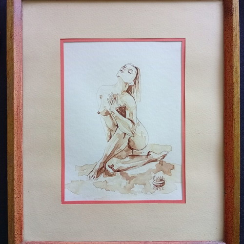 Nude body painting drawn with coffee, 34x22 cm