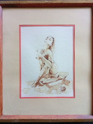 Nude body painting drawn with coffee, 34x22 cm