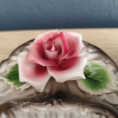 Vintage Capodimonte porcelain decorative ashtrays with roses, used