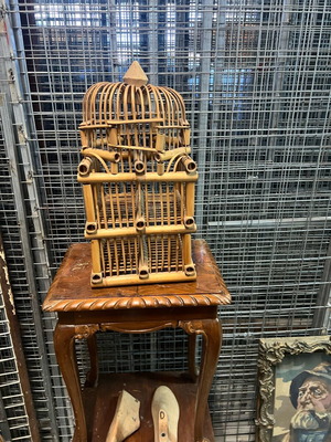 Bamboo bottle holder used, 4 slots, 50cm height x 24cm
