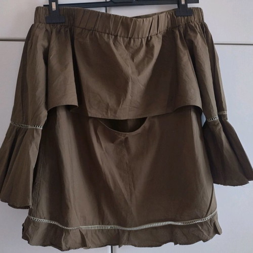SheX khaki blouse with back opening size medium new
